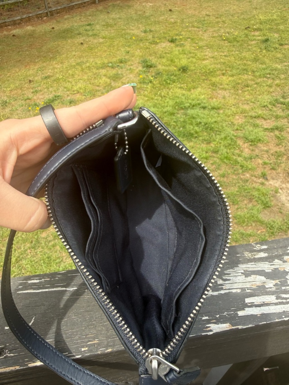 COACH Navy Snowflake Nolita Leather Wristlet - Picture 6 of 7